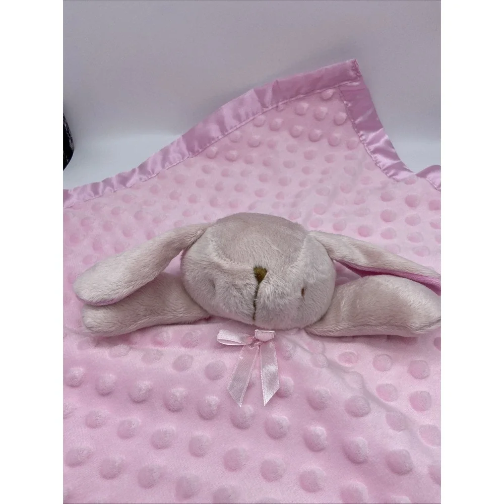 Pro Goleem Pink Bunny Security Blanket Minky Dot Satin Trim Lovey 16x16
